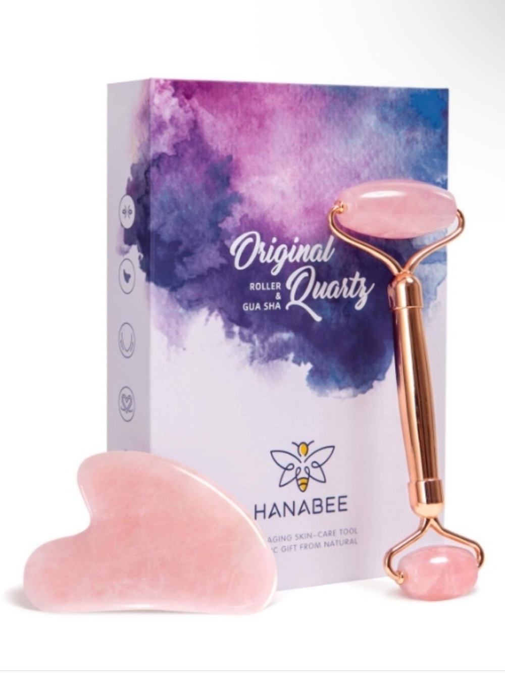 Hanabee Rose Quartz Facial Roller & Gua Sha Set - Pink